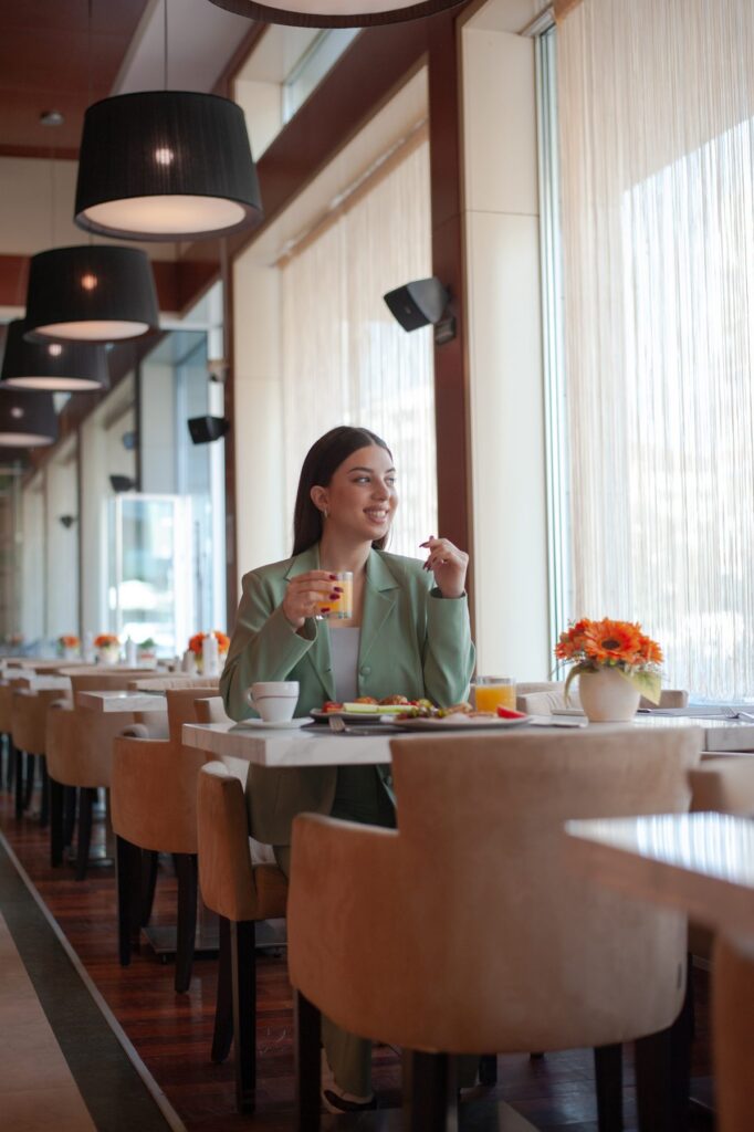 Guest having breakfast in a hotel restaurant